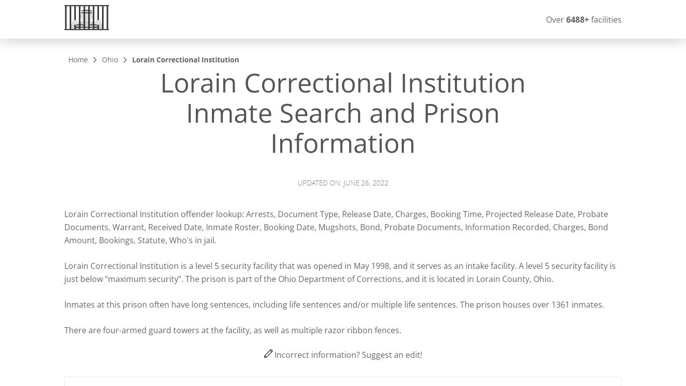 Lorain Correctional Institution Inmate Search, Visitation ...